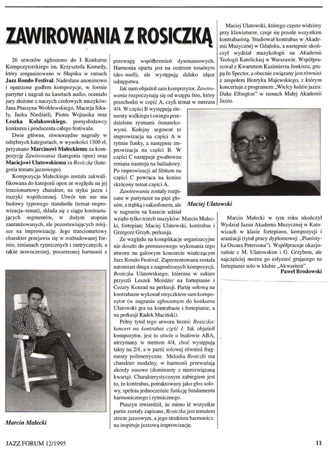 Jazz Forum 12/1995- Paweł Brodowski I Konkurs Kompozytorski im.K.Komedy "Zawirowania z Rosiczką" 